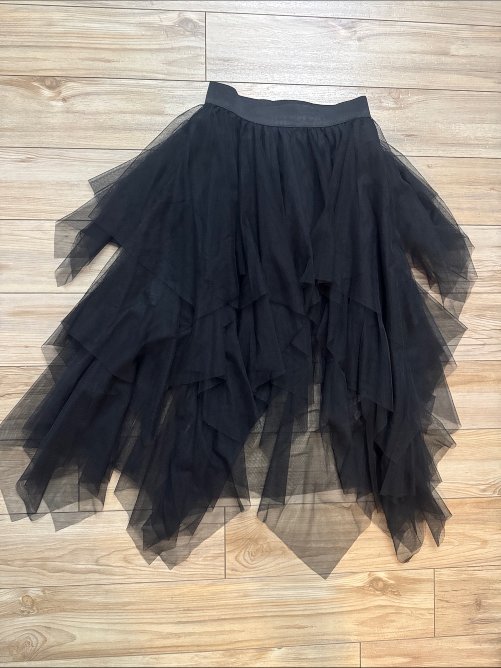Asymmetrical Black Layered Tulle Skirt